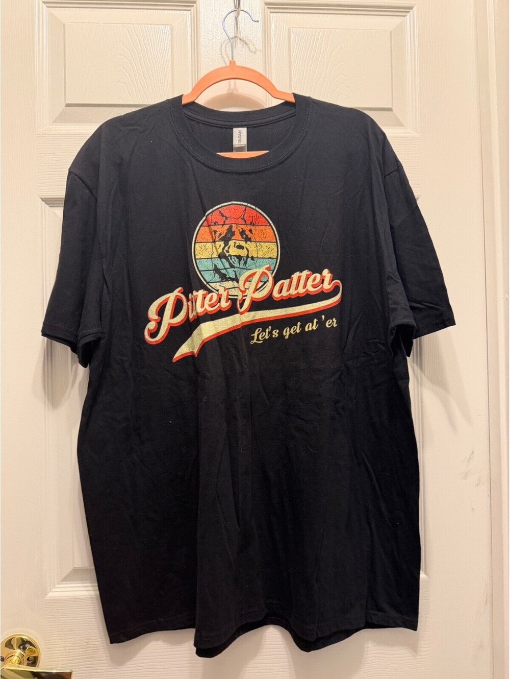 Gildan Black Pitter Patter Let's Get At' Er Graphic T Shirt 2XL
